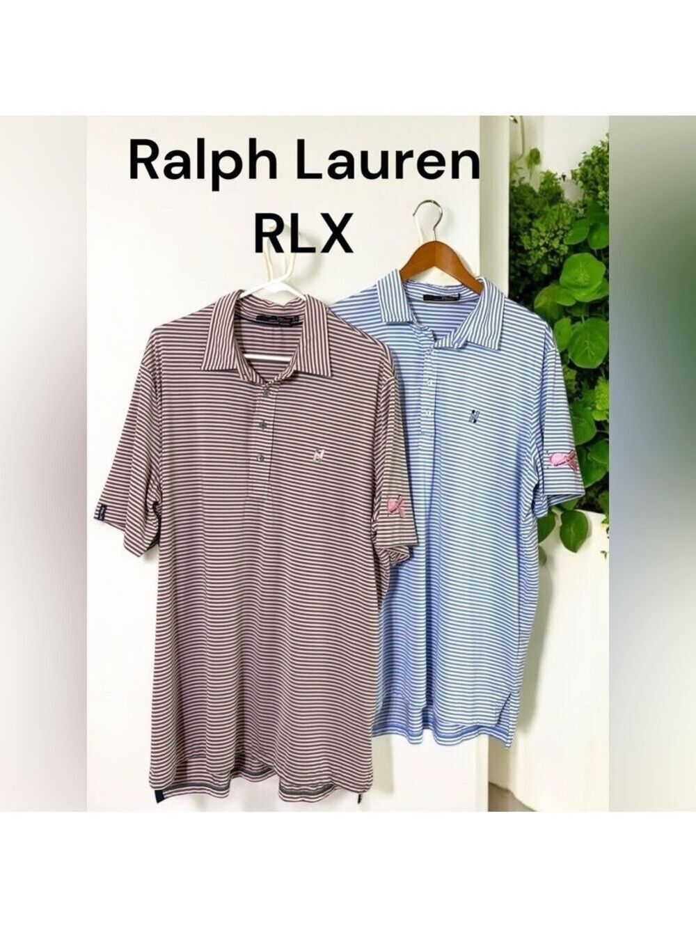 Ralph Lauren RLX-Lot of 2, Men’s XL golf polo shirts Pink/gray & blue/white EUC!
